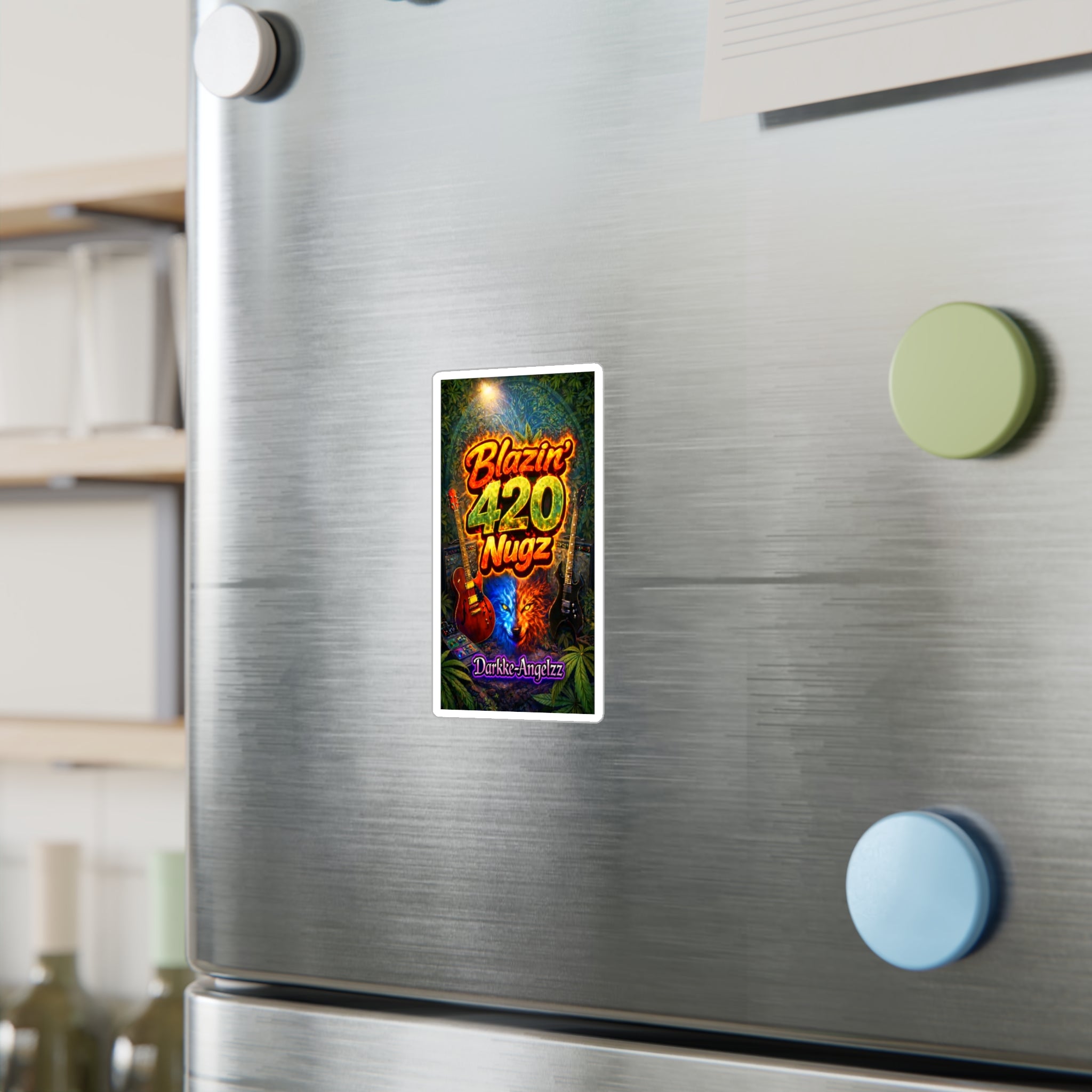 420 Blazin' Nugz Kiss-Cut Vinyl Sticker — Psychedelic Cannabis Guitar Decal