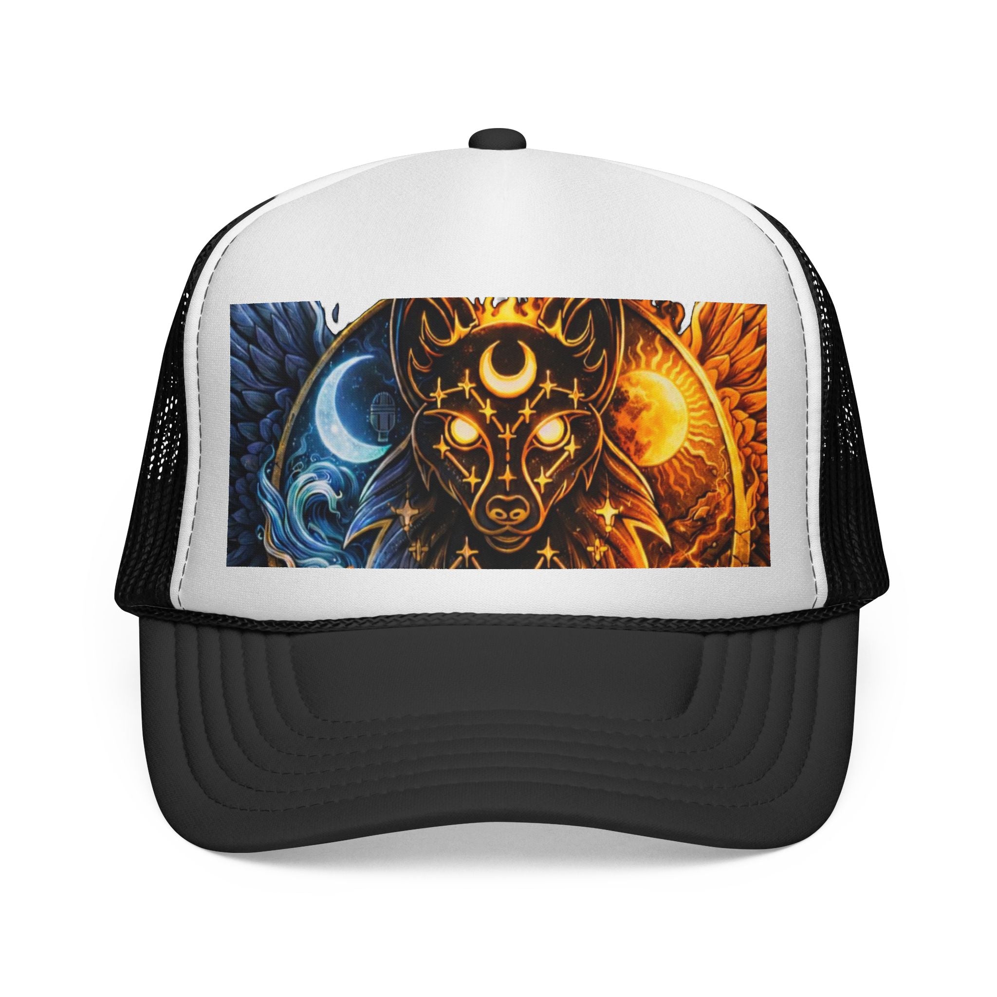 Celestial Wolf Trucker Cap — Sun & Moon Mystic Graphic