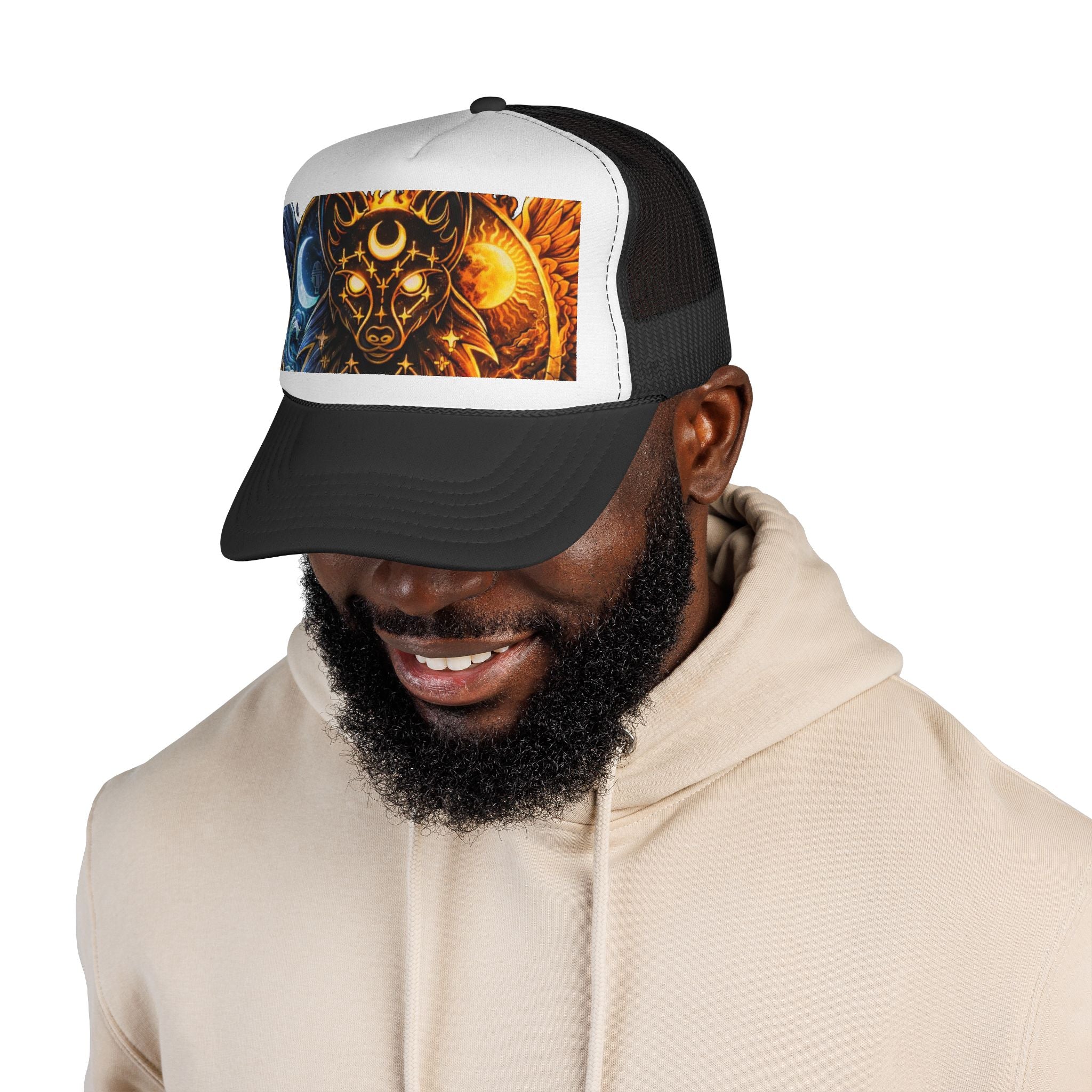 Celestial Wolf Trucker Cap — Sun & Moon Mystic Graphic
