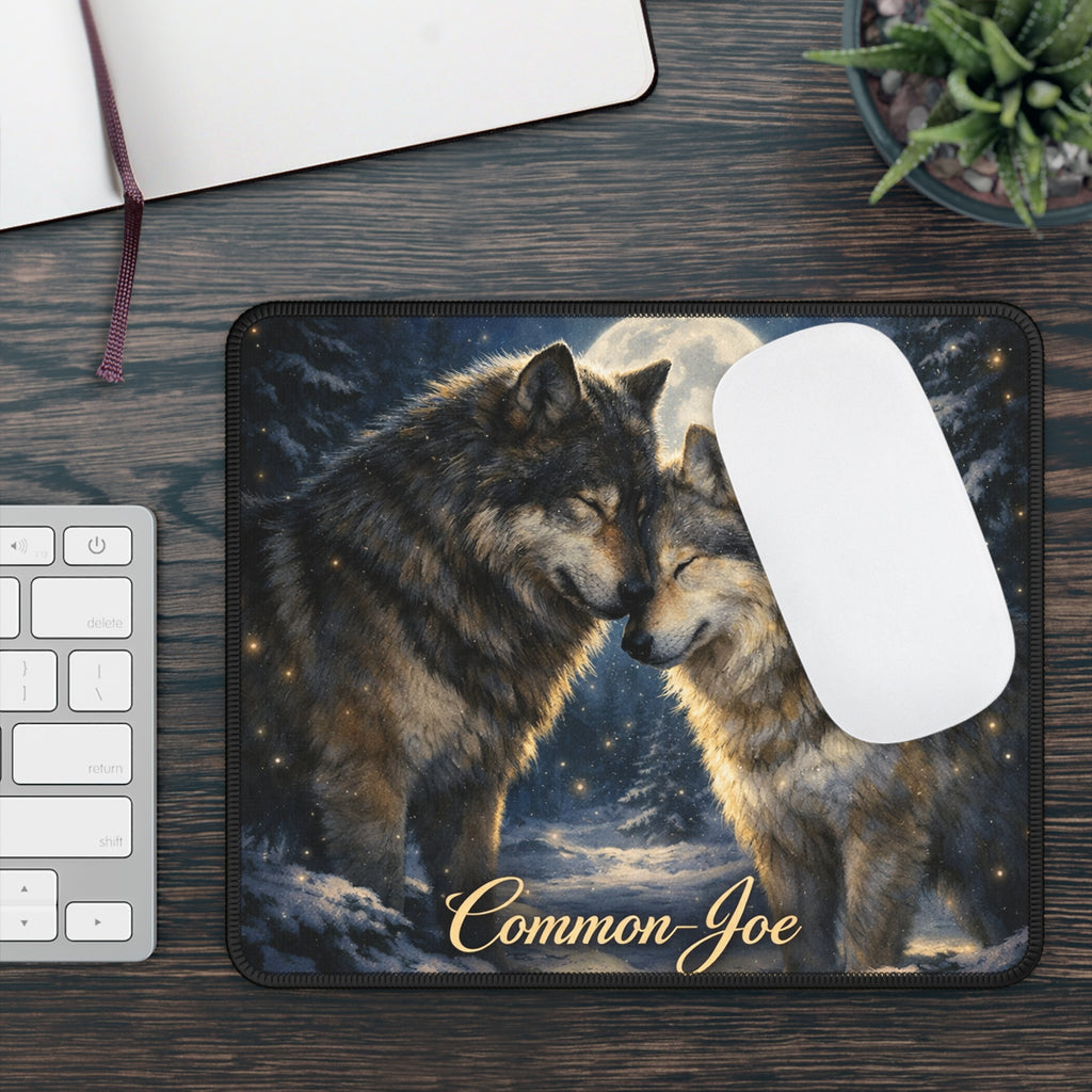 Personalized Wolf Moon Gaming Mouse Pad — Custom "Common-Joe" Design