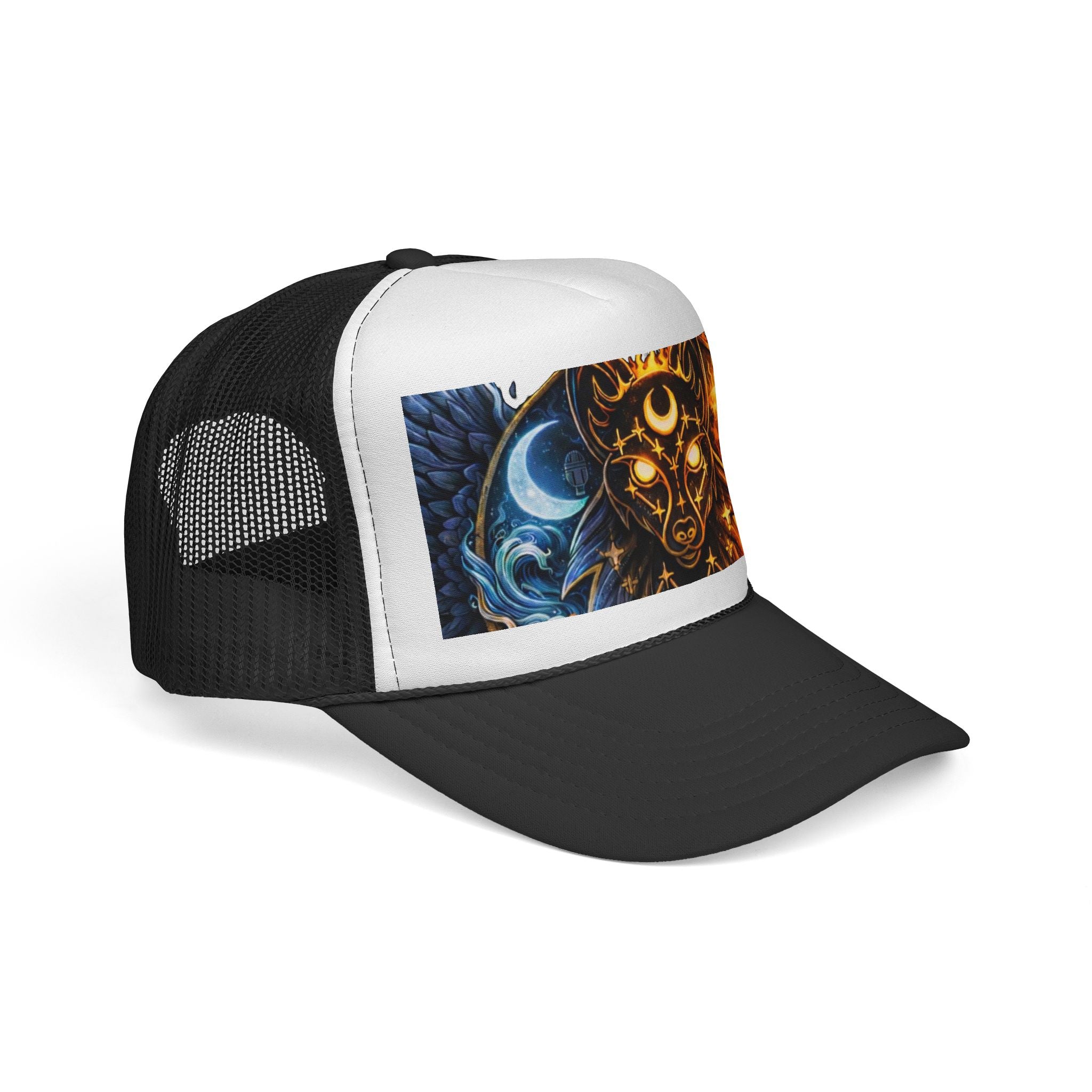 Celestial Wolf Trucker Cap — Sun & Moon Mystic Graphic