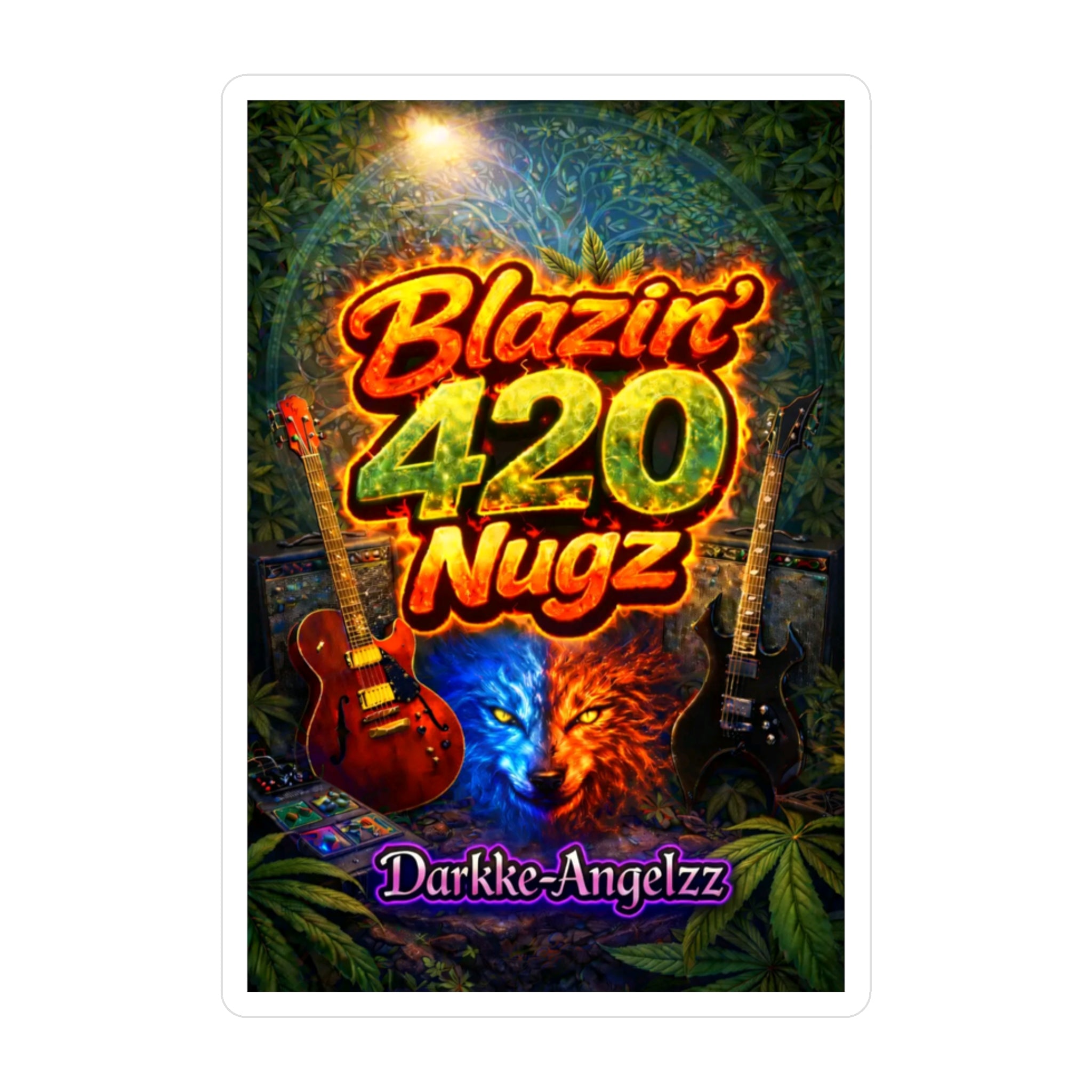 420 Blazin' Nugz Kiss-Cut Vinyl Sticker — Psychedelic Cannabis Guitar Decal