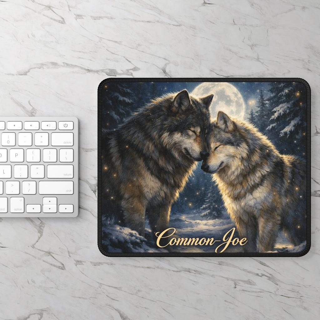 Personalized Wolf Moon Gaming Mouse Pad — Custom "Common-Joe" Design